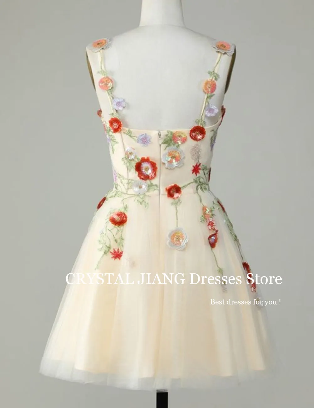 Customized Vintage Short Prom Dresses Spaghetti Straps Tulle Sleeveless with Appliques A Line Tea Length Vestidos De Festa