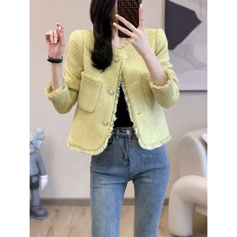 

2023 весенне-осеннее новое маленькое пальто в ароматном стиле, топ, элитная повседневная женская короткая куртка в Корейском стиле для девочек с высокой похвалой