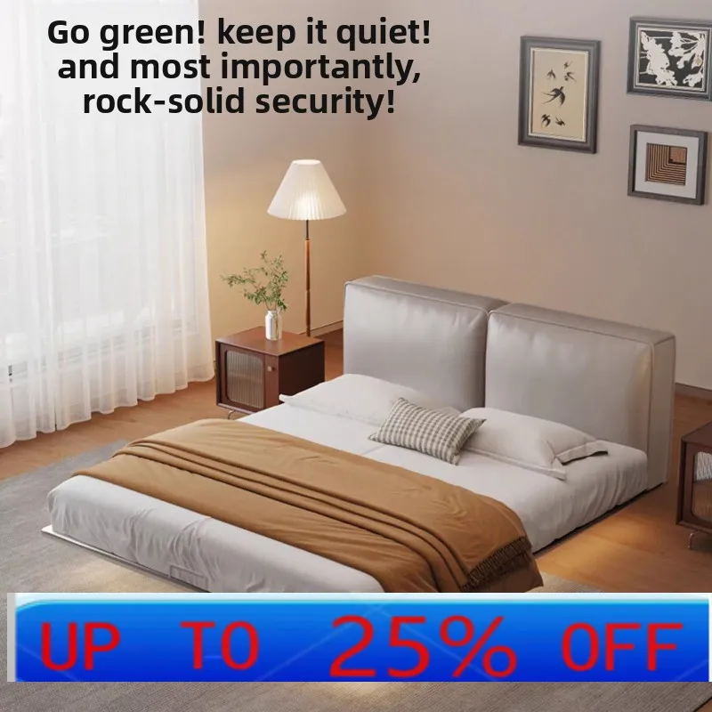 LH stainless steel tofu block double bed master bedroom high-end medieval leather bed