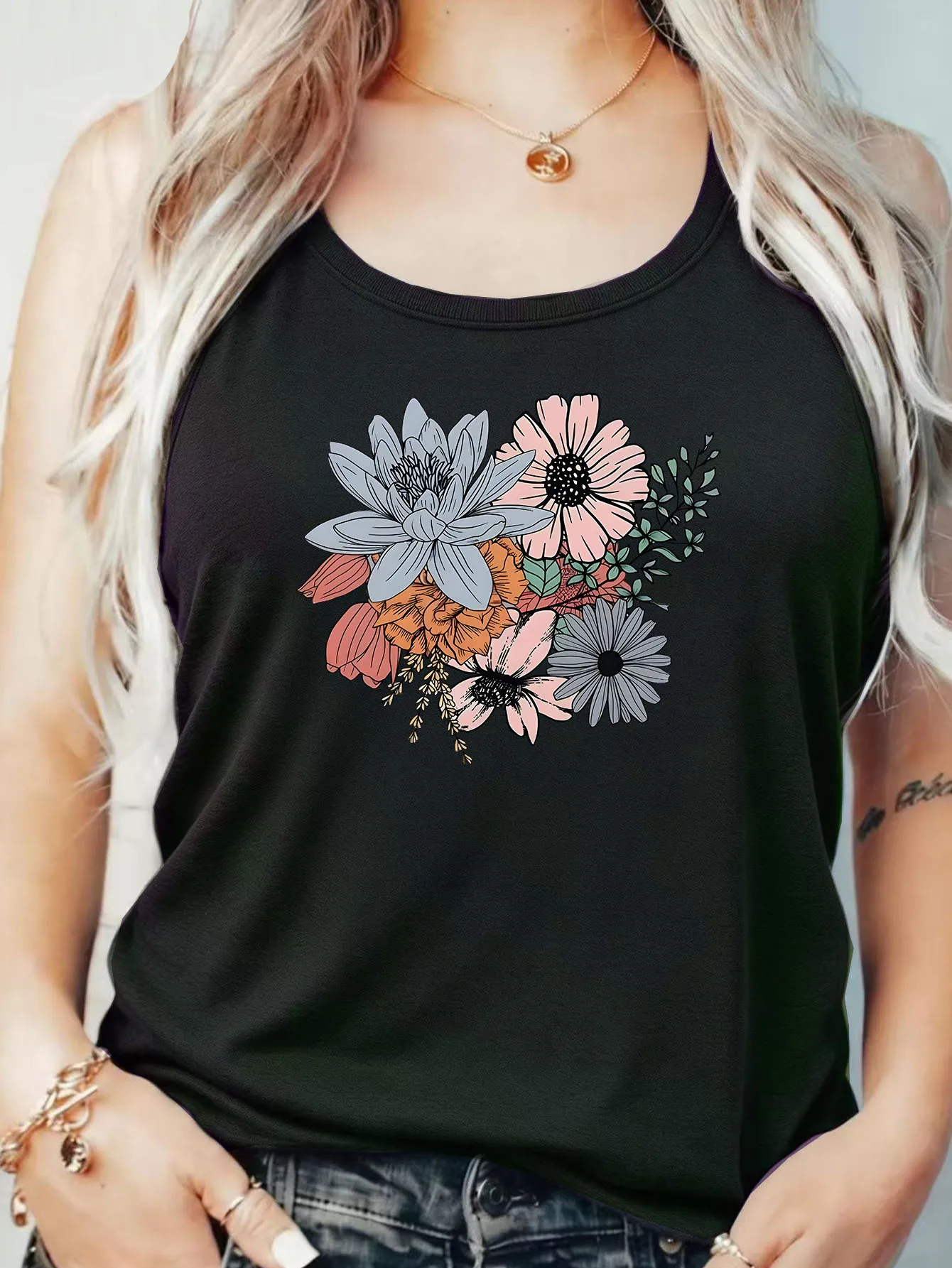 

Loose Fit Printed Pocket T-Shirt for Women with Ribbed Collar round Neck 1-8XL plus Size Comfortable Casual Vest