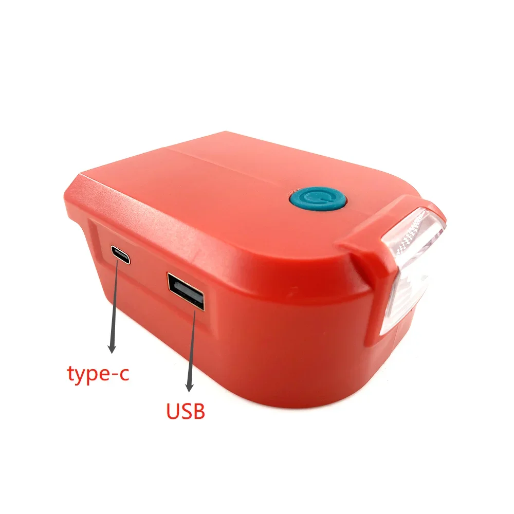 USB Charger Adapter Type-C USB Output For Milwaukee 18V Battery Charger Adapter Work Light Portable Red Power Tools Access