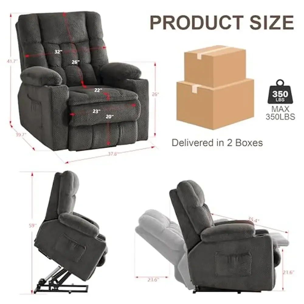 Lift Recliner Chair Vibration Massage Heating Ergonomic Lounge Cup Holders USB Charging Metal Frame Velvet 108lbs