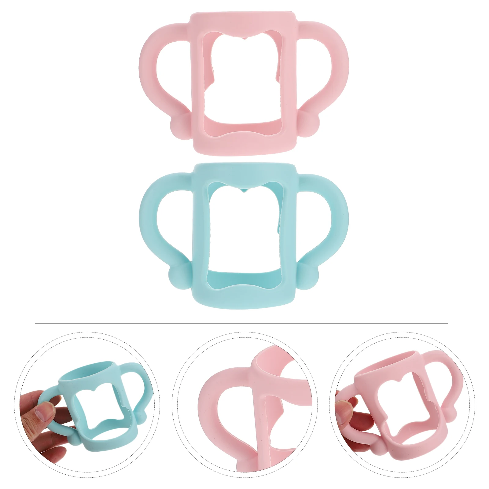 

2Pcs Baby Bottle Handle Soft Silicone Flexible Anti-Bite Newborn Feeding Handle Non-Slip Grip Infant Water Bottle Holder