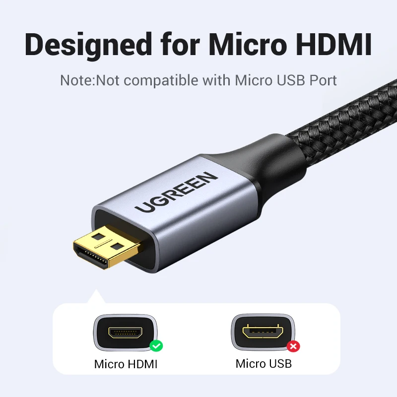 UGREEN Micro HDMI Cable 4K/60H Micro HDMI to HDMI Cable Male to Male For GoPro Sony Projector 1m 1.5m 2m 3m Micro HDMI Cable