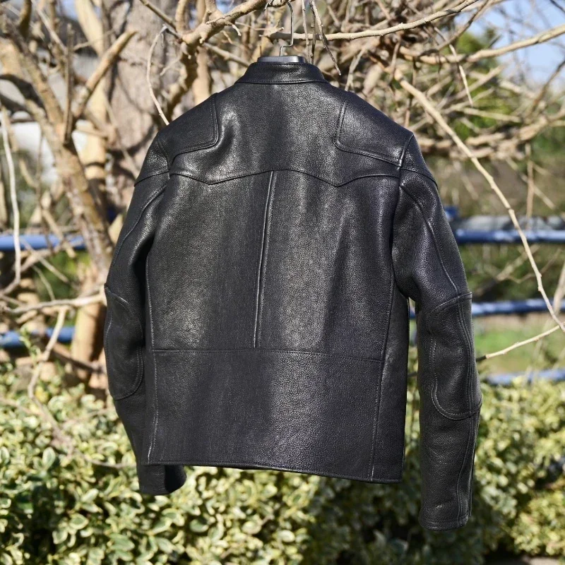 YOLANFAIRY سترة جلدية أصلية للرجال 1.6 سميكة كاملة الحبوب طبقة علوية من جلد البقر سترة كلاسيكية للرجال سترة جلدية ضيقة للرجال