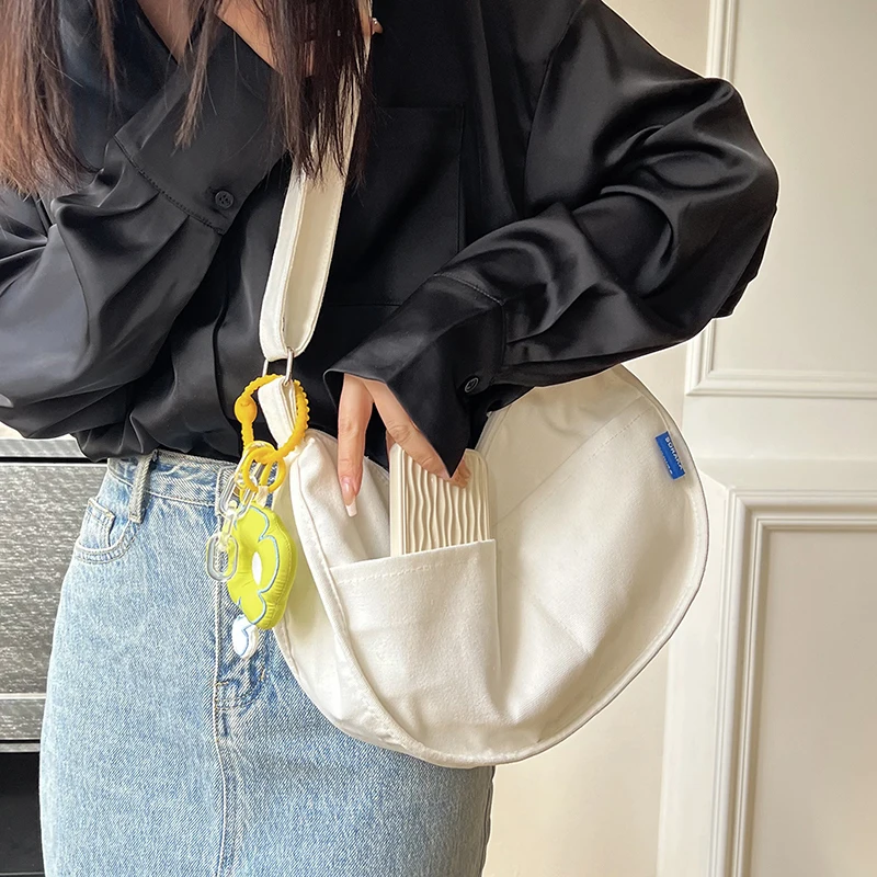 Fashion Solid Color Shoulder Bags Canvas Handbags With Pendant Large Capacity Crossbody Bag Underarm Messenger Crossbody Bag