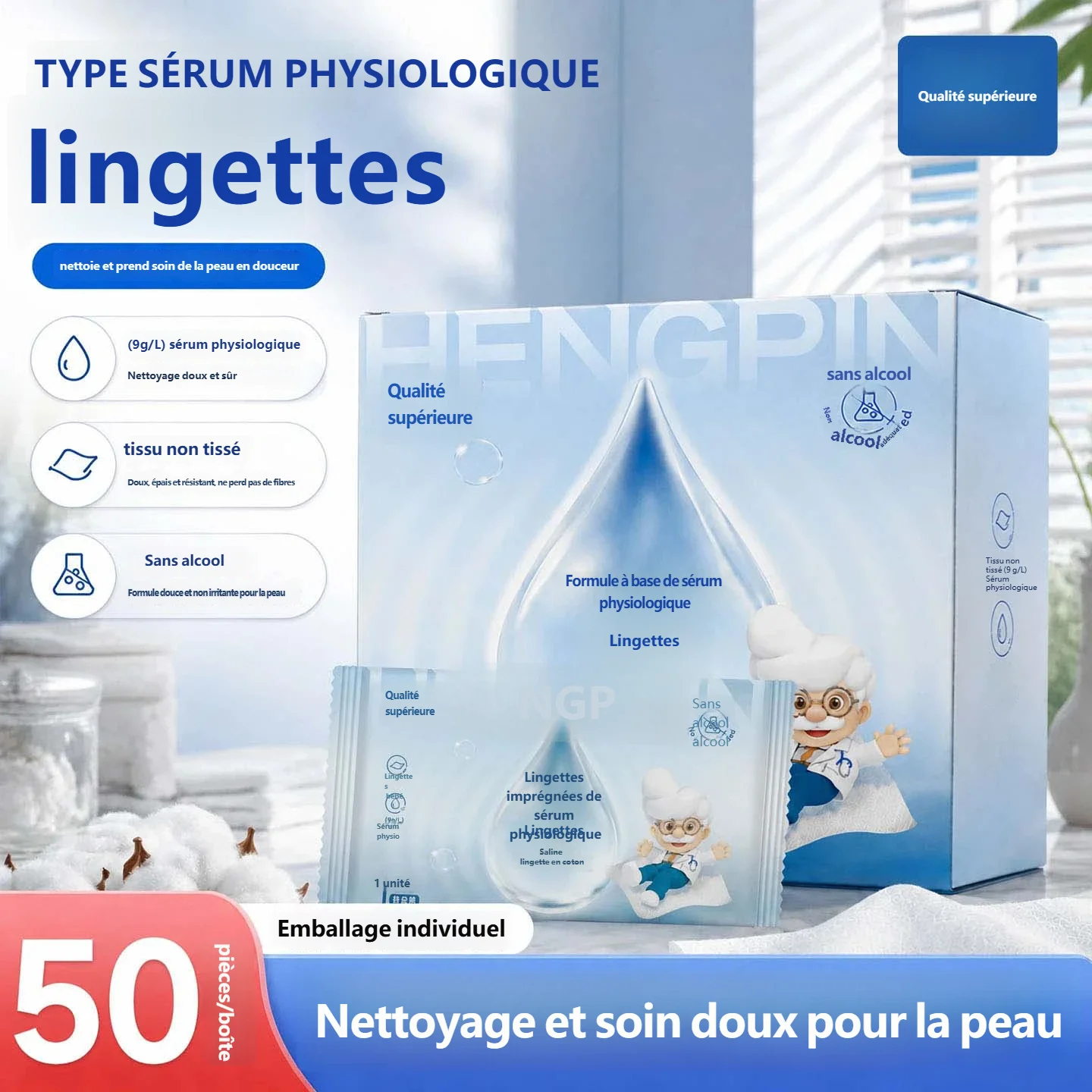 50Pcs Individual Pack ‑Free Non‑woven Soft Gentle Skin Cleaning Disposable Saline Solution Wipes For Face Eyes Nose Daily Care