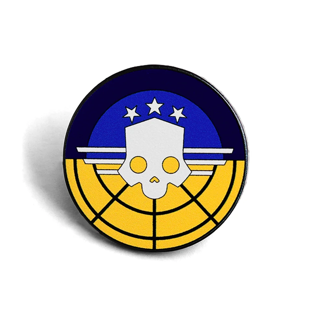 Cartoon-Schädel-Stern-Emblem-Anstecknadel, klassische Spiel-Peripherie-Brosche, interstellares Design, Metallabzeichen, Sammlerstück für Spielefans, Geschenk – Detail 1