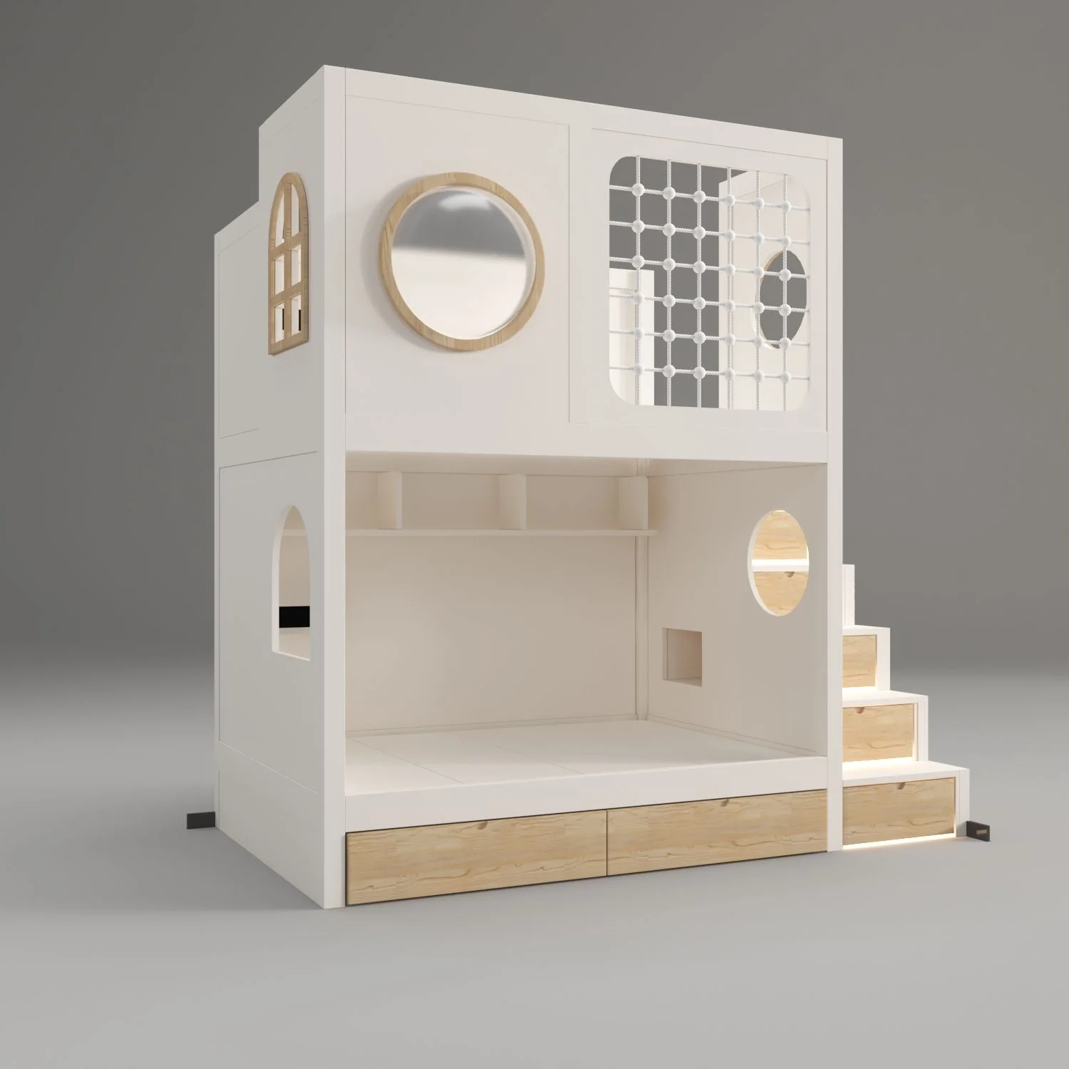 High and Low Bed Treehouse Bunk Bed Double Layer Bed with Real Wood for Living Room or Children's Room