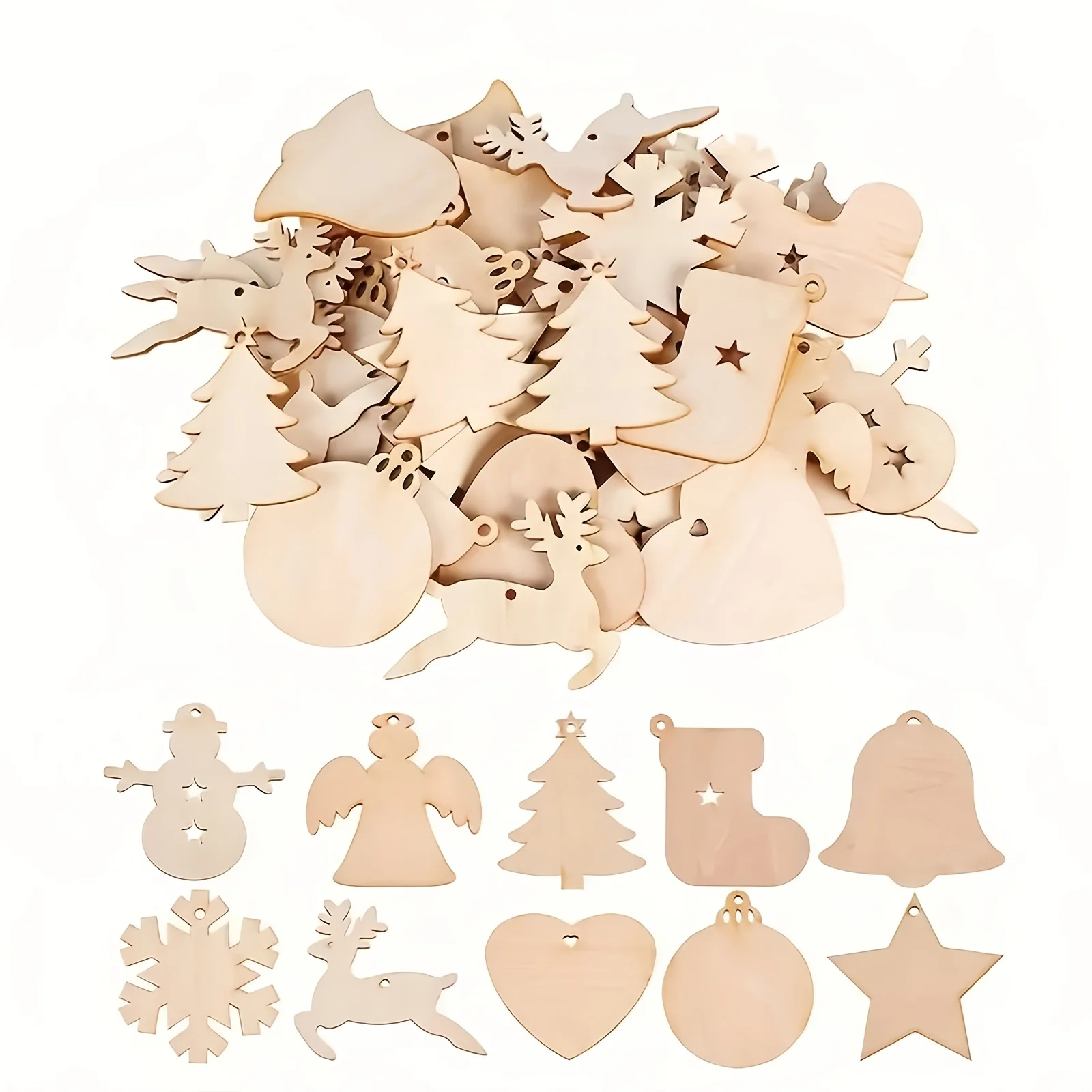 10pcs Christmas Tree Decorations, Wooden Hanging, Blank Wooden Slices, Graffiti Wood Slices, DIY Crafts and Home Decor