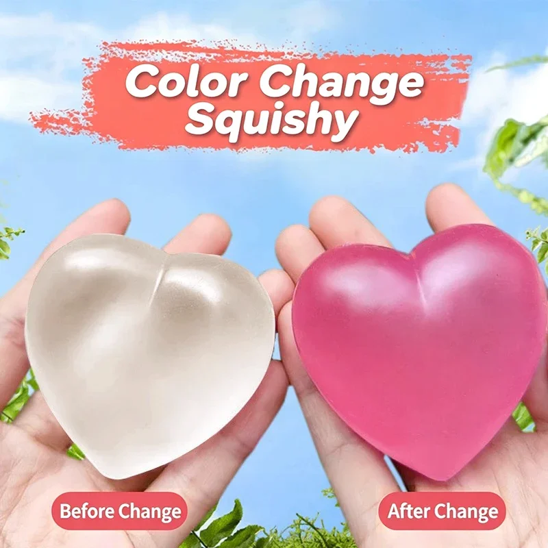 Squishy Cute Color‑Changing Heart Squeeze Toy Anti-stress Vent Ball Slow Rebound Relieves Stress Fidget Toys for Adults Gift