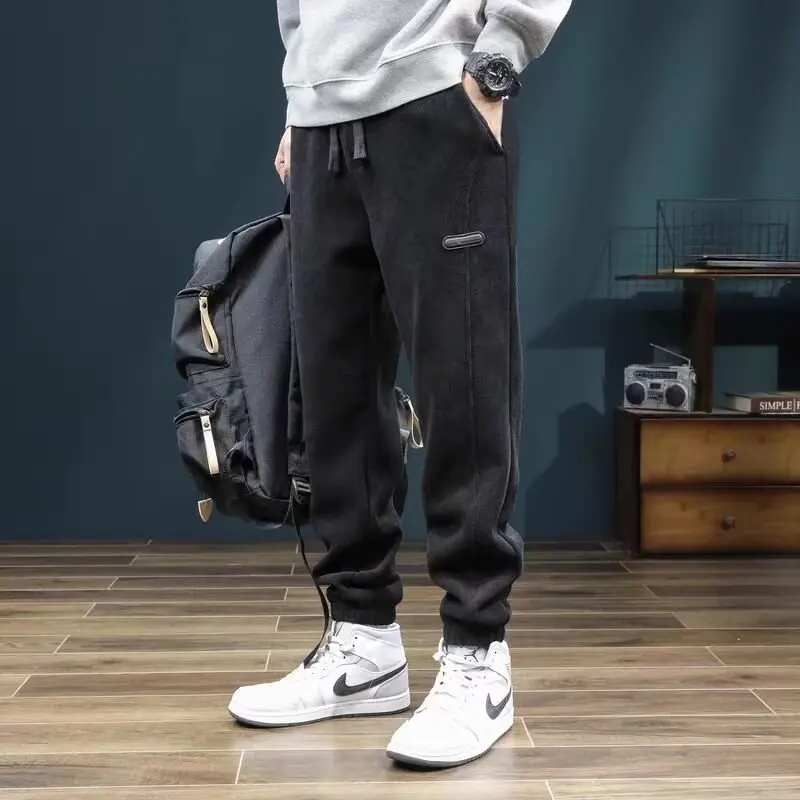 

Spring and Autumn Trendy Casual Pants for Men, Loose and Simple Corduroy Legged Sports Pants, Youth Pants
