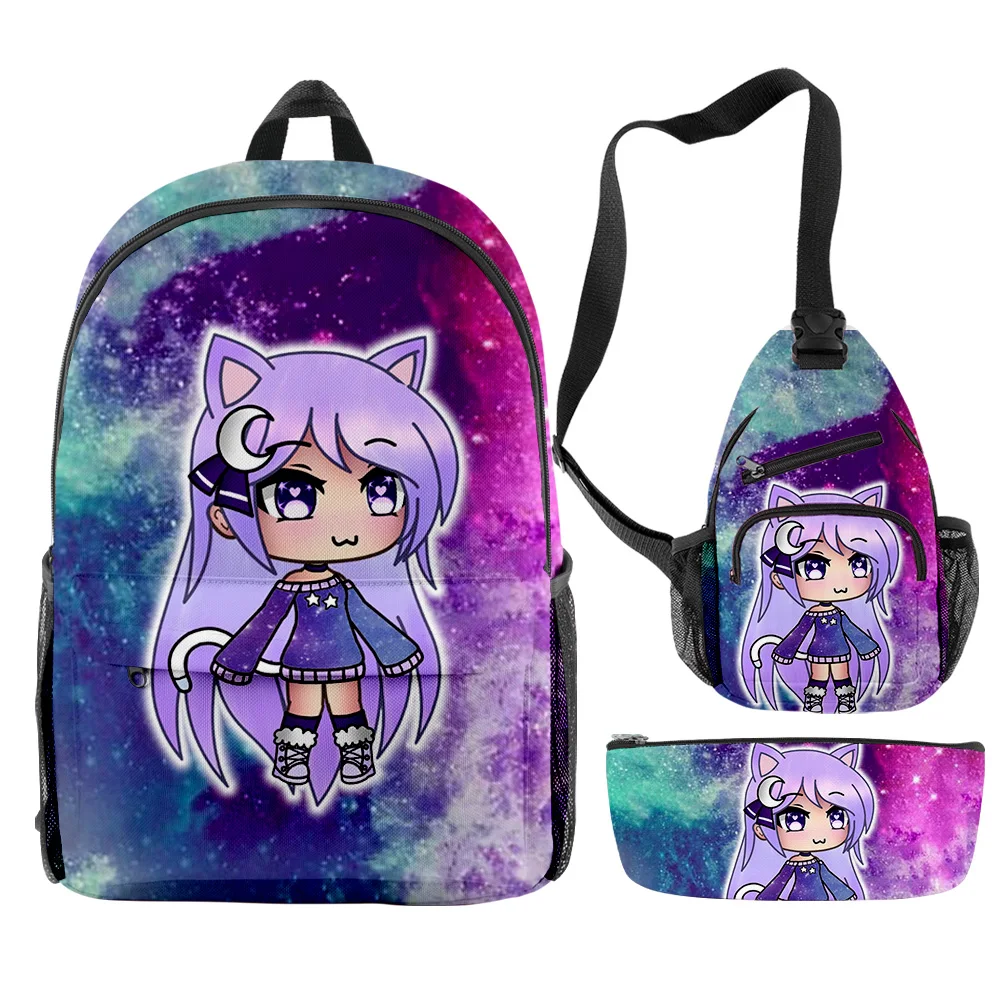 Trendy Youthful Funny gacha life 3pcs/Set Backpack 3D Print Bookbag Laptop Daypack Backpacks Chest Bags Pencil Case