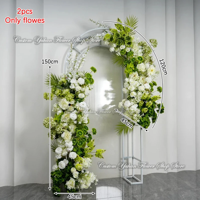 الأخضر الأبيض الكوبية روز دلفينيوم قوس شنق تشكيلة الأزهار كرة زهرية ديكور الزفاف الطابق الأزهار صف حفلة الحدث الدعامة #2
