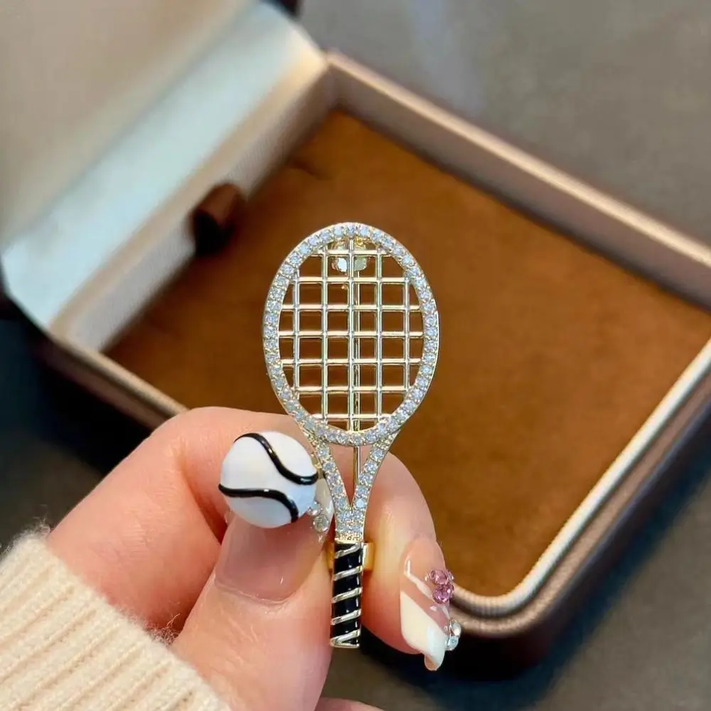 Alloy Tennis Racket Brooch Zircon Vintage Enamel Metal Clothes Pin Jewelry Accessories Korean Style Gold Brooch Decoration
