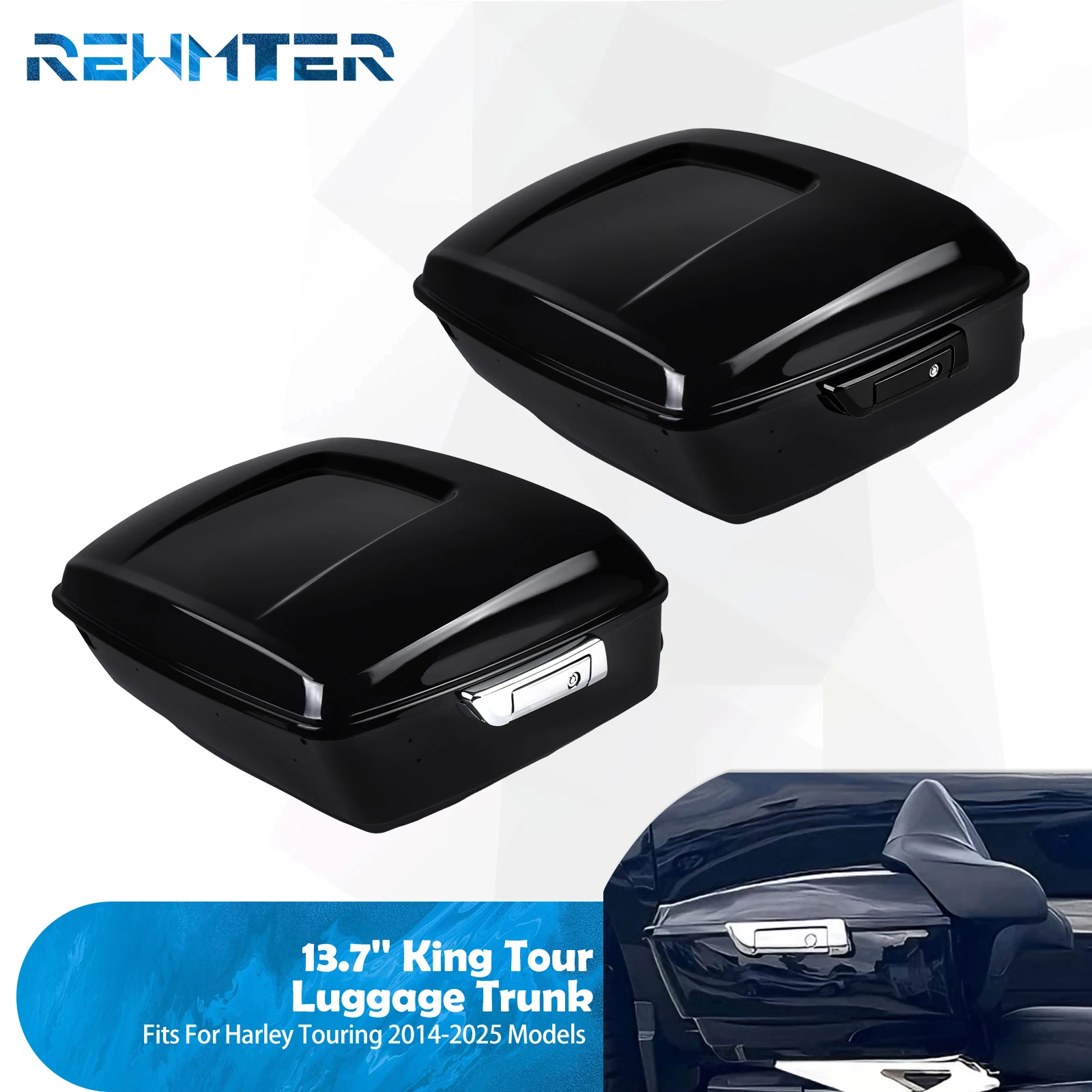 

Motorcycle King Trunk Tour Luggage 13.7" Rear Tail Bags Box With Latches For Harley Touring 14-25 Road Street Electra Glide FLH