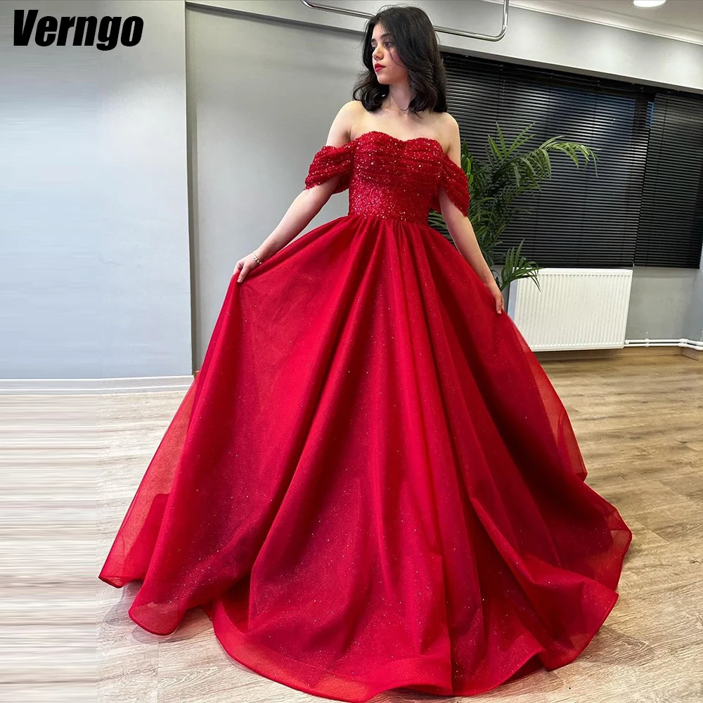 Verngo-vestidos De Novia con purpurina roja, escote Corazón, hombros descubiertos, línea A, largo hasta el suelo, 2024