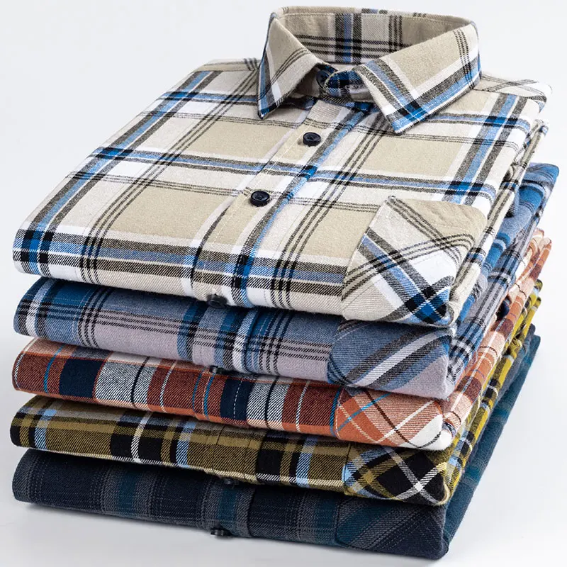 Men\'s 100% Cotton Long Sleeve Contrast Plaid High Quality Casual Business Plaid Fashion Versatile Branded Men Shirts Size 6XL