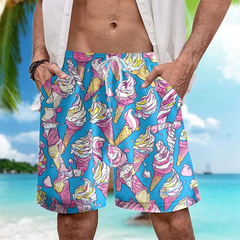 

Fashion Ice Cream Graphic Beach Shorts For Men Summer Casual Vacation Surfing 3D Printed Swim Trunks Loose Quick Dry Short Pants