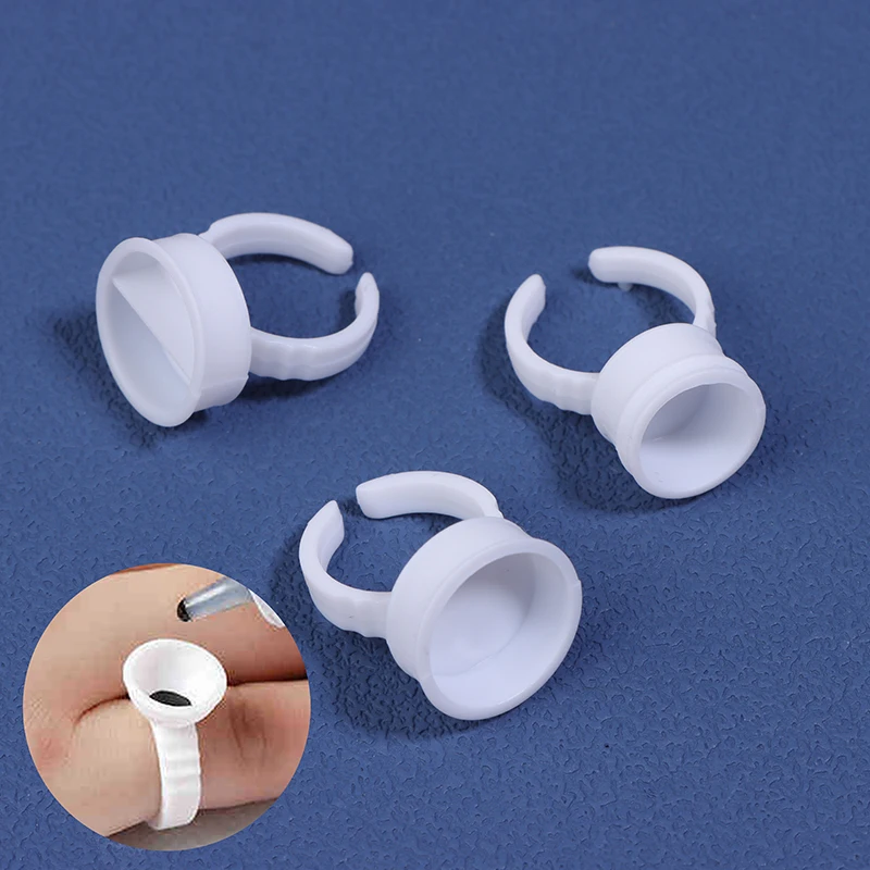 100pcs Disposable White Eyelash Glue Ring Cup Holder Container Tattoo Pigment Eyelash Extension Tools Lash Supplies Accessories