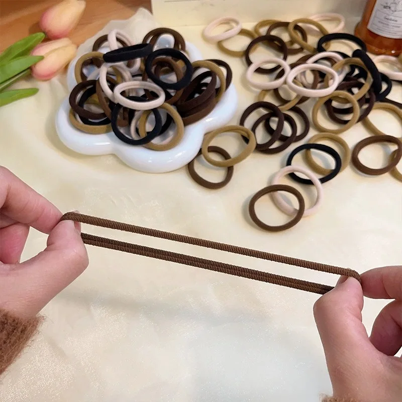 Cuerda para el cabello de alta elasticidad para mujeres y niñas, bandas básicas para el cabello, negro, café, marrón, anillo sin costuras, lazos,