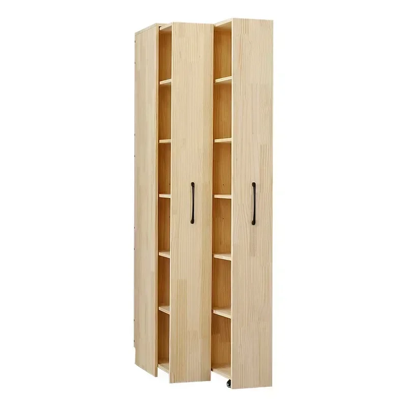 Pine Bookcase Push-Pull Dust-Proof Bookshelf Children\'s Wheeled Bookcase Drawer-Type Removable Storage Cabinet Locker