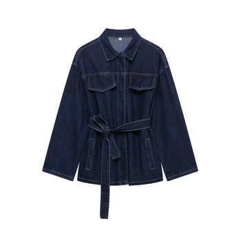 Women’s Denim Two-Piece Set with Belt 2 DUOPERI Women Fashion 2 Pieces Sets With Belt Denim Jackets & Vintage Front Zipper Jeans Trousers Feamle Chic Lady Pants Sets 2
