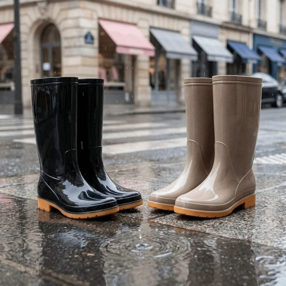 Rutschfeste Damen-Regenstiefel, hohe, wasserdichte Gartenschuhe, strapazierfähige, leichte Wasserschuhe für draußen, Küche, Arbeit – Detail 10