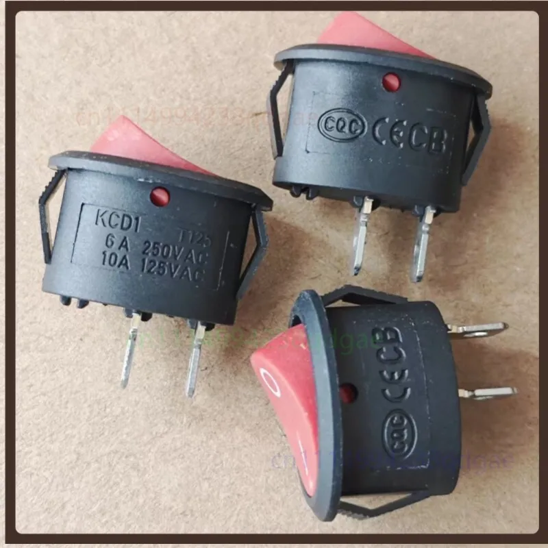1PCS Oval Rocker Switch For Audio Equipment KCD1 2Pin 2Position Red Button 6A 250V Copper Pin Power Switch