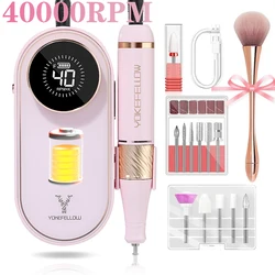 YOKEFELLOW Portable 40000RPM Nail Drill Machine Rechargeable Electric Drill for Nails With 12 Drill Bits for Acrylic Gel Nails