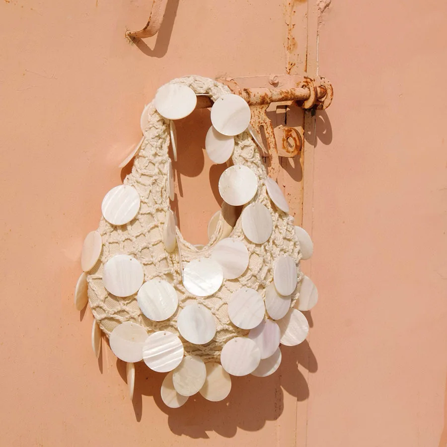 

Women's Shell Beading Woven Handbags Spring Summer French Casual Fashion Vacation Style Sequins Hollow Out Clutch Bags