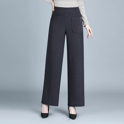 Imagen 2 del producto Pantalones elásticos de terciopelo para mujer, pantalón de pierna ancha, cintura alta, talla grande, coreano, para ancianos, otoño
