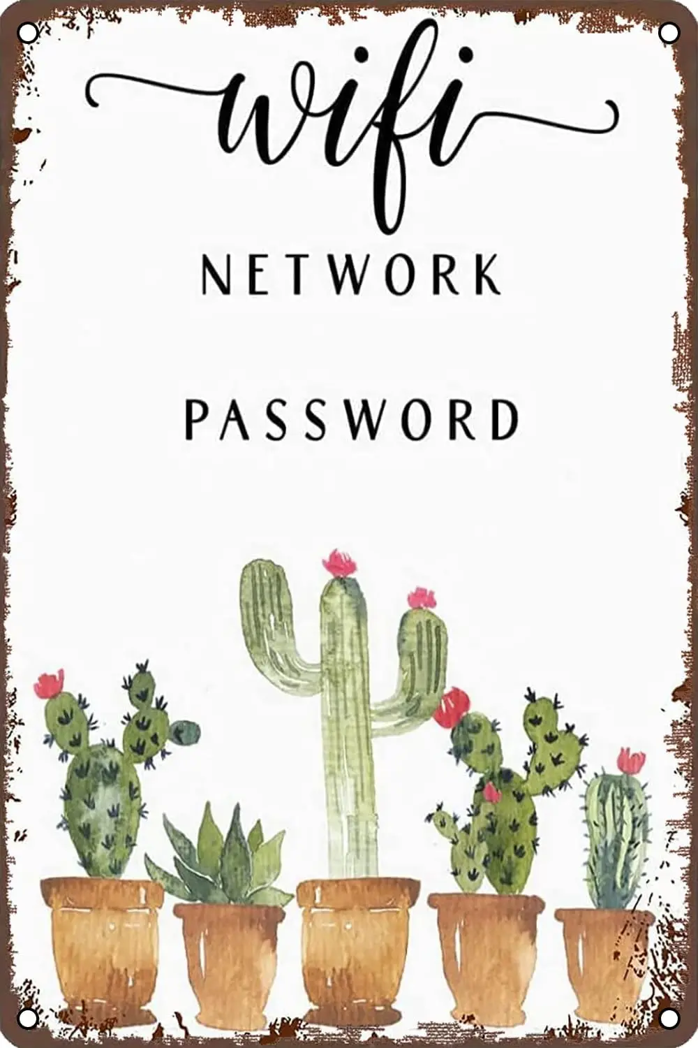 Vintage Tin Sign Printable Cactus WiFi Password Sign WiFi Metal Sign Wall Decor for Home Bathroom Garden Man Cave Bars Rest sign