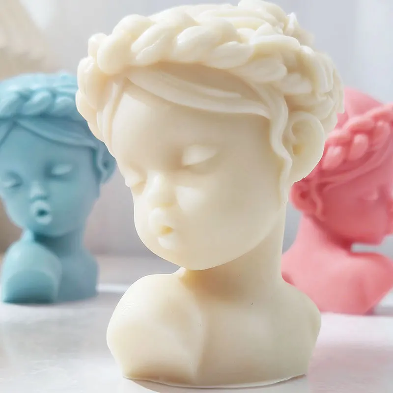 

Braided Child Candle Silicone Mold DIY Pout Girl Soap Resin Plaster Making Mould Human Chocolate Ice Baking Tool Gift Home Decor