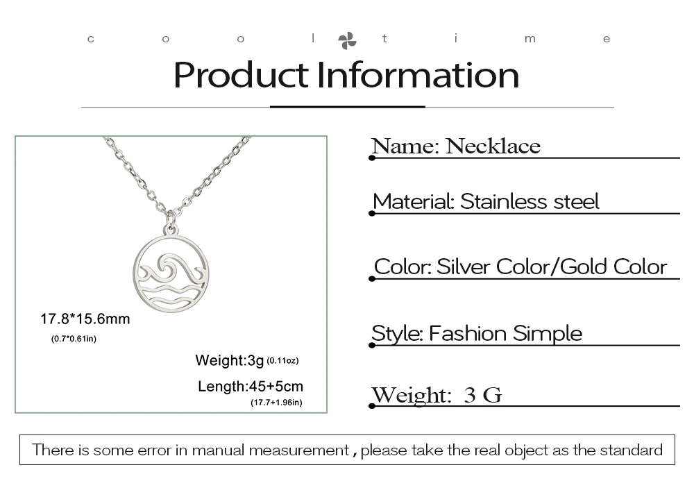 COOLTIME Sea Wave Halskette für Frauen Männer Kind Kind Ozean Surf Kette Halsreif Edelstahl Anhänger Halsketten Schmuck Geschenk – Detail 2
