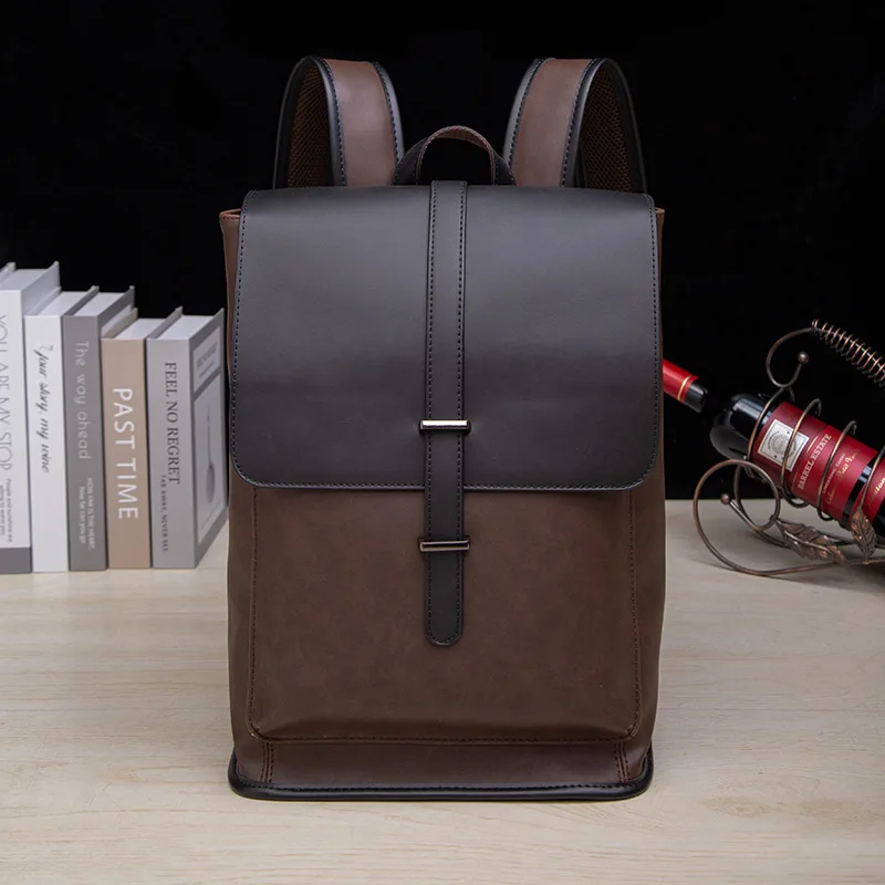 Vintage PU Leather Backpack for Men Fits 14 Inch Laptop Waterproof Large Capacity Overnight Daypack for Travel Business Work