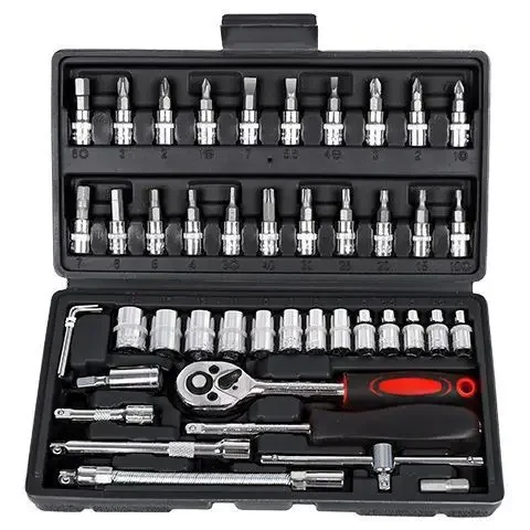 46 Pieces Kit Tools 1/4 Dumbo Tool Set Small Ratchet Tool Socket Wrench Car Repair Tool 5