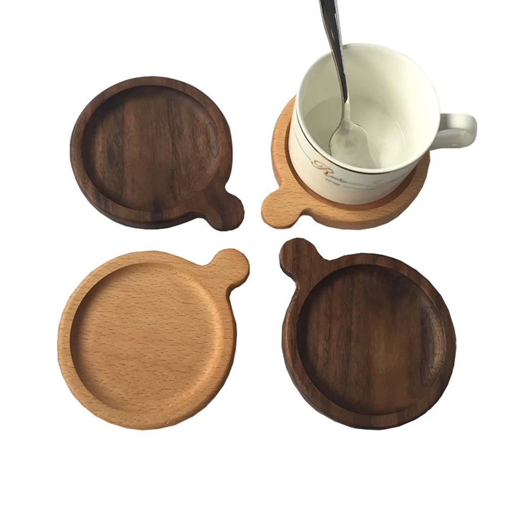 

Wooden Coasters Round Cup Mat Heat Insulation Non-Slip Set For Home Cafe Restaurant Use Natural Wood Grain Khaki