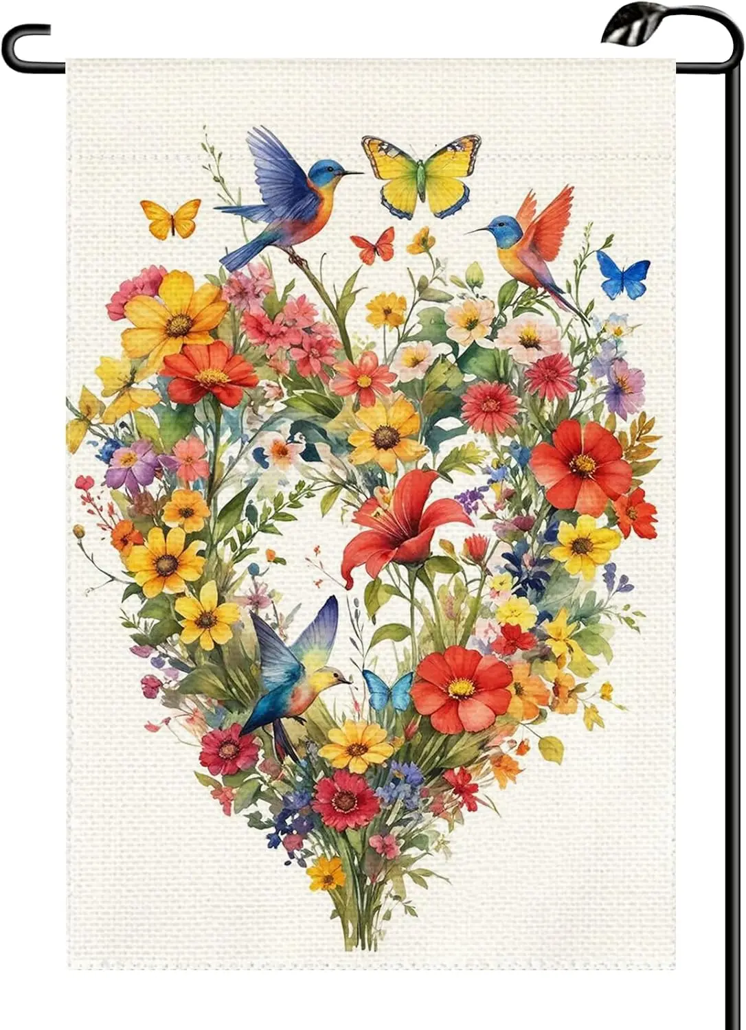 Spring Flower Birds Love Heart Garden Flag 12x18 Inch Vertical Double Sided Summer Colorful Floral Butterfly Small Flags Far yyi