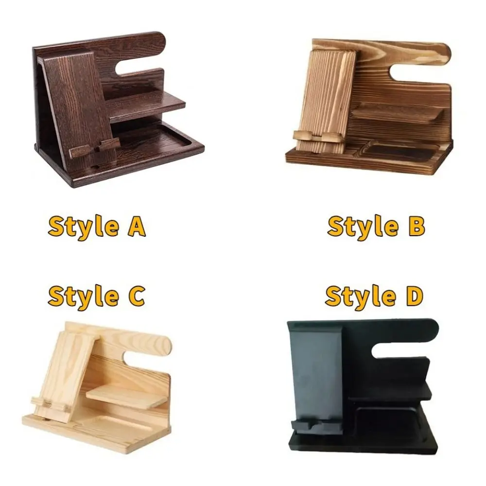 Solid Wood Charging Phone Holder Space Saving Stable Groove Design Phone Docking Station Detachable Desk Organiser Gift