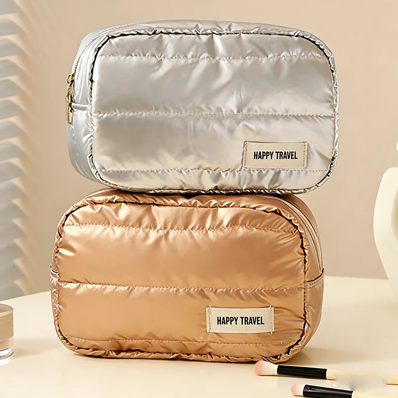 Grande capacidade tote saco de cosméticos novo ouro prata viagem bolsa de higiene portátil organizador de maquiagem para batom cosméticos caso