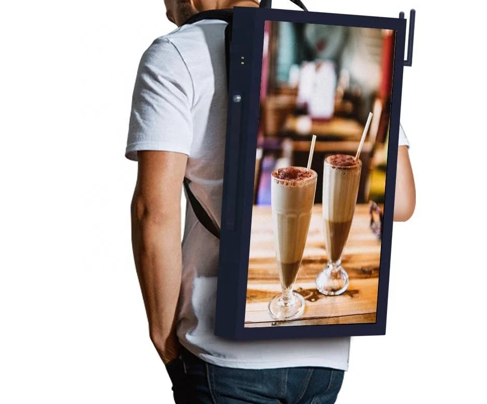 support advertising backpack human walking lcd display with battery power digital signage billboard backpack