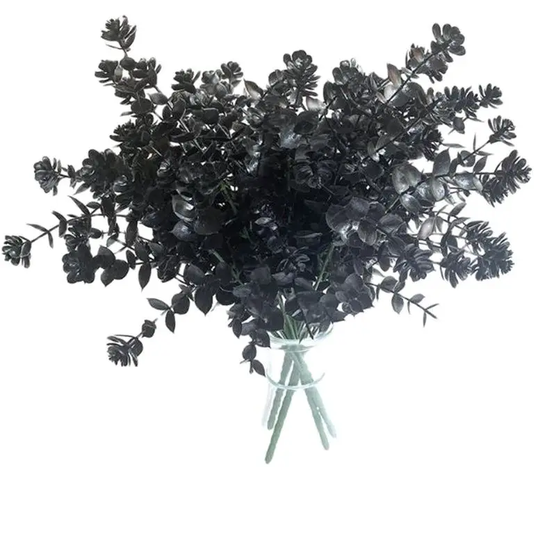 ONE Faux Greenery Simulation Black Color Plastic Eucalyptus Lavender Persian Leaf for Halloween Decorative Artificial Plants