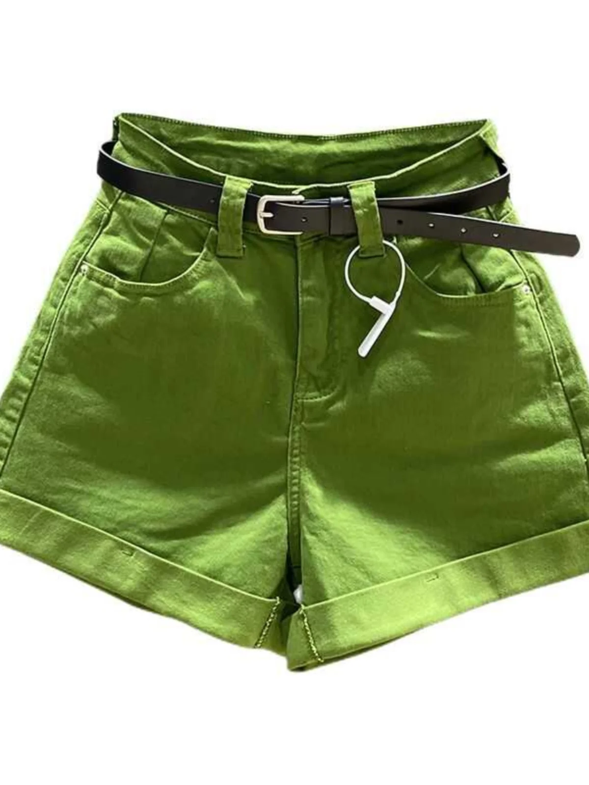 

Летние тонкие широкие джинсы, женские брюки с высокой талией, обтягивающие шорты ярких цветов с манжетами, высокая талия, застежка-молния