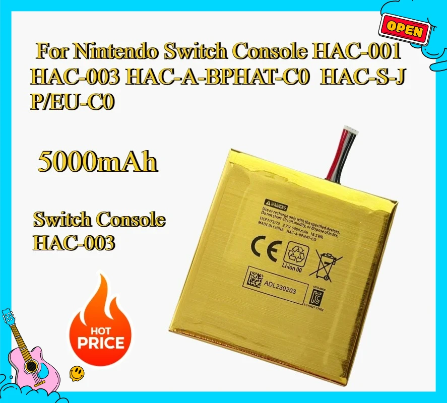 

New Switch Console HAC-003 Battery for Nintendo Switch Console HAC-001 HAC 003 HAC-A-BPHAT-C0, HAC-S-JP/EU-C0 5000mAh