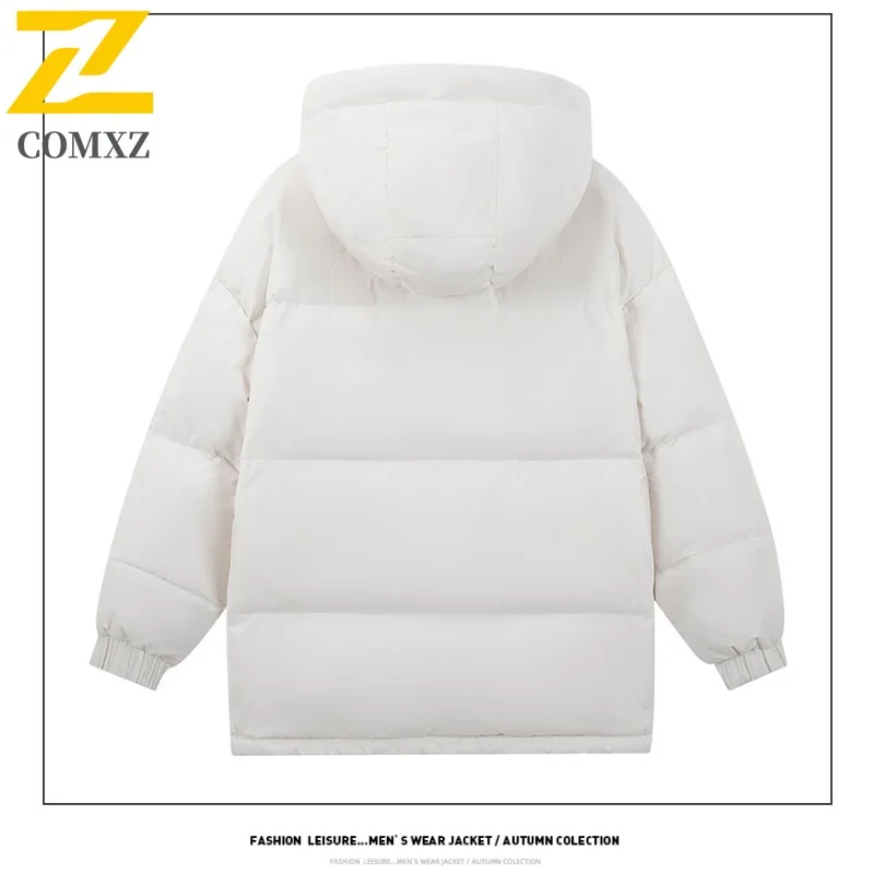 COMXZ Men Winter Jacket Solid Color Warm New Mid Length Snow Trip Loose Premium Camping Puffer Jacket Coldproof Parker Coats