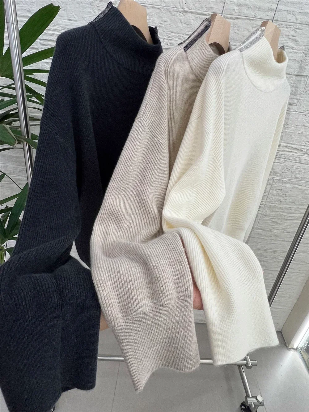 

26. Ранняя весна, Новое поступление, женский шерстяной пуловер с воротником-стойкой и бисером, стильный универсальный свитер