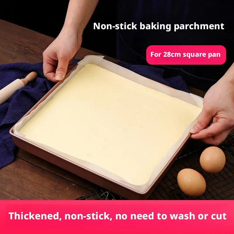 Pre-Cut 28cm Square Parchment Paper for Baking Pans, Non-Stick Greaseproof Baking Liners, Leakproof Disposable Baking Paper
