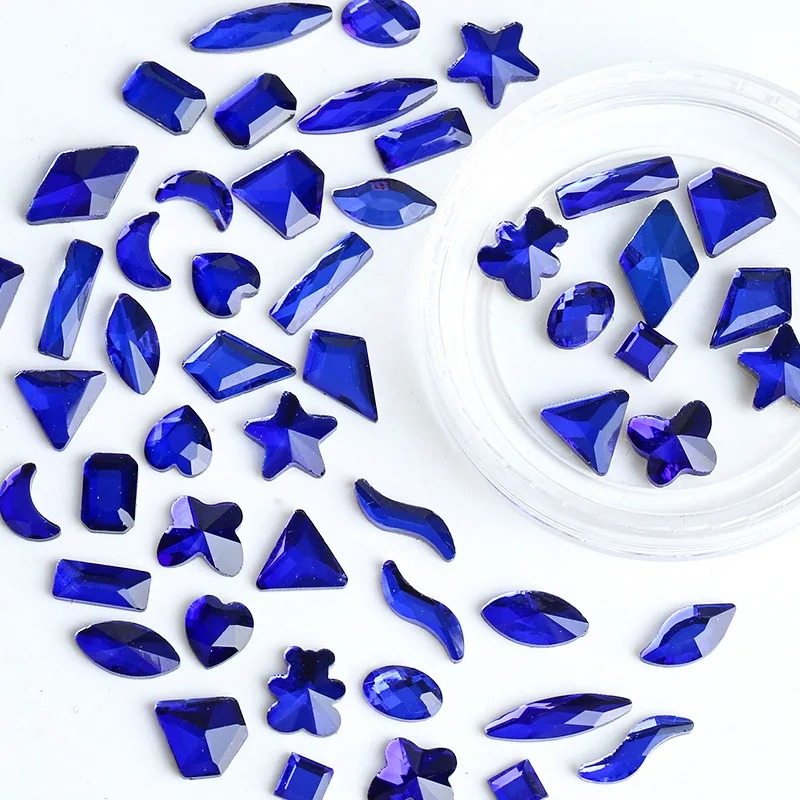 100/500pcs Sapphire Blue Boutique Flat bottom nail art rhinestones Glass crystal 3D nail decoration Multiple shapes wholesale