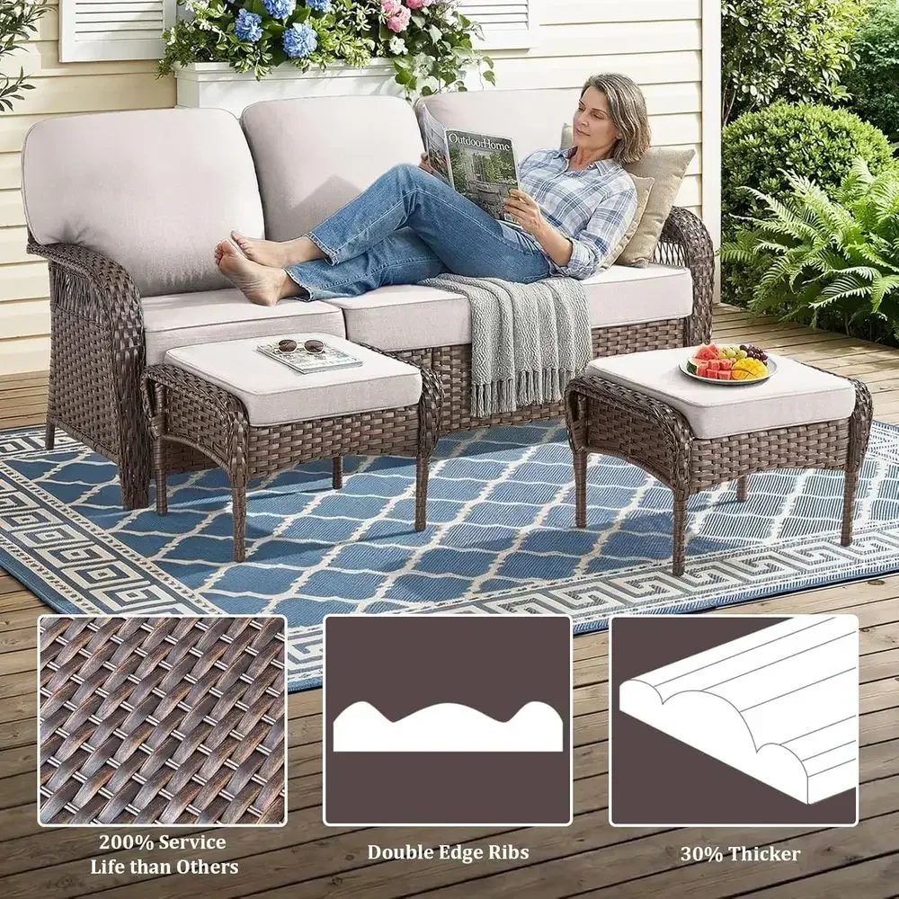 Patio urniture Set, All Weather 3 PCS Wicker Outdoor Small Sectional Set, 5